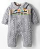 Yellow Apple Knit Full Sleeves Romper with Train & Animal Design - Grey