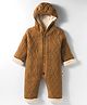 Yellow Apple Knit Full Sleeves Winter Wear Solid Hooded Romper - Brown