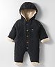 Yellow Apple Knit Full Sleeves Winter Wear Solid Hooded Romper - Charcoal Grey