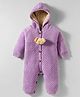 Yellow Apple Knit Full Sleeves Winter Wear Hooded Romper With Dog Applique - Purple