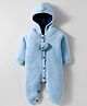 Yellow Apple Knit Full Sleeves Winter Wear Hooded Romper With Dog Applique - Light Blue