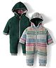 Yellow Apple Knit Full Sleeves Hooded Rompers with Cable Knit & Stripes Pack of 2 - Grey & Dark Green