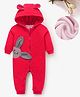 Mark & Mia Winter Wear Full Sleeves Hooded Romper With Bunny Applique - Red