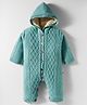 Yellow Apple Knit Full Sleeves Front Open Hooded Solid Romper with Cable Knit Design - Mint Green