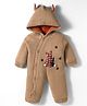 Yellow Apple Knit Full Sleeves Winter Wear Hooded Romper With Bunny Embroidery - Beige