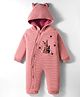 Yellow Apple Knit Full Sleeves Winter Wear Hooded Romper With Bunny Embroidery - Pink