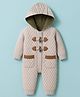 Yellow Apple Knit Full Sleeves Hooded Romper With Textured Design - Tan