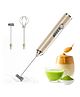 HomeBasic HB-M20-GRN 3-Speed USB-C Rechargeable Milk Frother with Stainless Steel Whisks (Beige)