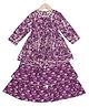 AATYA KIIDS Cotton Woven Half Sleeves Floral Printed & Gota Lace Embellished Kurta With Layered Sharara Set - Purple
