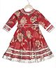 AATYA KIIDS Cotton Woven Three Fourth Sleeves Floral Printed & Gota Lace Embellished Kurta With Belt Set - Red