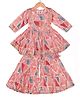 AATYA KIIDS Cotton Woven Three Fourth Sleeves Abstract Printed & Gota Lace Embellished Kurti With Sharara Set - Peach