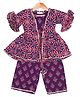 AATYA KIIDS Cotton Woven Half Bell Sleeves Floral Printed Crop Top & Coordinating Pant With Jacket Set - Purple