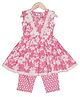 AATYA KIIDS Cotton Woven Sleeveless Floral Printed & Gota Lace Embellished Kurti & Pant Set - Pink