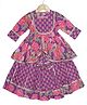 AATYA KIIDS Cotton Woven Three Fourth Sleeves Floral Printed & Gota Lace Embellished Kurti Lehenga Set - Purple