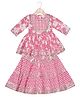 AATYA KIIDS Cotton Woven Three Fourth Sleeves Floral Printed & Gota Lace Embellished Kurti & Sharara Set - Pink
