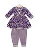 AATYA KIIDS Cotton Woven Three Fourth Sleeves Floral Printed & Gota Lace Embellished Kurti & Salwar Set - Purple
