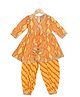 AATYA KIIDS Cotton Woven Three Fourth Sleeves Bandhani Printed & Gota Lace Embellished Kurti & Salwar Set - Yellow