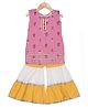 AATYA KIIDS Cotton Woven Sleeveless Floral Printed & Gota Lace Embellished Kurti & Sharara Set - Pink