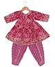 AATYA KIIDS Cotton Woven Three Fourth Sleeves Damask Printed & Gota Lace Embellished Kurti & Dhoti Set - Red