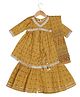 AATYA KIIDS Cotton Woven Three Fourth Sleeves Ethnic Motif Printed & Gota Lace Embellished Coordinating Kurti Sharara With Dupatta Set - Yellow