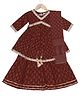 AATYA KIIDS Cotton Woven Three Fourth Sleeves Ethnic Motif Printed & Gota Lace Embellished Coordinating Kurti Sharara With Dupatta Set - Maroon