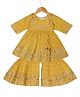AATYA KIIDS Cotton Woven Three Fourth Sleeves Bandhani Printed & Gota Lace Embellished Coordinating Kurti Sharara Set - Yellow