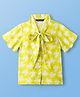 Pine Kids Woven Half Sleeves Top & Inner Tee with Floral Print and Bow Tie Up - Limegreen