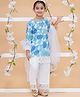 MODISH COUTURE Cotton Woven Three Fourth Sleeves Floral Printed & Gota Lace Embellished Coordinating Kurti Palazzo With Dupatta Set - Sky Blue