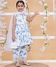 MODISH COUTURE Cotton Woven Sleeveless Floral Printed & Gota Lace Embellished Coordinating Kurti & Palazzo With Dupatta Set - White
