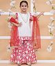 MODISH COUTURE Cotton Woven Frill Sleeves Floral Printed & Gota Lace Embellished Coordinating Kurti Sharara With Dupatta Set - Red