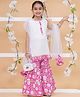 MODISH COUTURE Cotton Woven Sleeveless Floral Printed & Gota Lace Embellished Coordinating Kurti Sharara With Dupatta Set - Pink