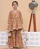 MODISH COUTURE Cotton Woven Three Fourth Sleeves Angrakha Floral Printed & Gota Lace Embellished Coordinating Kurti Sharara Set - Green
