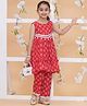 MODISH COUTURE Cotton Woven Sleeveless Floral Printed & Gota Lace Embellished Coordinating Kurti Pant Set - Red