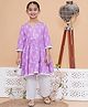 MODISH COUTURE Cotton Woven Three Fourth Sleeves Floral Printed Lace Embellished Kurti & Palazzo Set - Purple &White