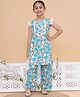 MODISH COUTURE Cotton Woven Cap Sleeves Floral Printed & Gota Lace Embellished Coordinating Kurti Palazzo Set - White