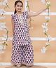 MODISH COUTURE Cotton Woven Frill Sleeves Floral Printed & Gota Lace Embellished Coordinating Kurti Palazzo With Sling Bag Set - White