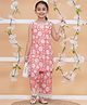 MODISH COUTURE Cotton Woven Sleeveless Floral Woven Sleeveless Floral Printed & Gota Lace Embellished Coordinating Kurti Palazzo Set - Peach