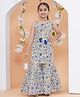 MODISH COUTURE Cotton Woven Sleeveless Floral Printed Lace Embellished Coordinating Kurti & Sharara Set - White