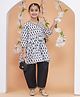 MODISH COUTURE Cotton Woven Three Fourth Sleeves Floral Printed & Gota Lace Embellished Kurti Pant Set - Black & White