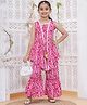 MODISH COUTURE Cotton Woven Sleeveless Floral Printed & Gota Lace Embellished Coordinationg Top Palazzo WIth Jacket Set - Pink