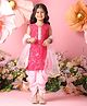 Saka Designs By Sapna Blended Woven Sleeveless Floral Emrboidered Sequins & Gota Lace Embellished Dhoti Kurti With Dupatta Set - Pink