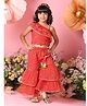 Saka Designs By Sapna Georgette Woven Sleeveless Bandhani Designed Gota Lace Embellished Asymmetrical Neck Top & Sharara Set - Orange & Pink