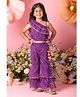Saka Designs By Sapna Georgette Woven Sleeveless Bandhani Designed Gota Lace Embellished Asymmetrical Neck Top & Sharara Set - Purple