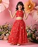 Saka Designs By Sapna Jacquard Woven Sleeveless Floral Embroidered & Sequins Embellished Coordinating Lehenga Choli Set - Red