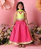 Saka Designs By Sapna Blended Woven Sleeveless Floral Foil Printed & Lace Embellished Lehenga Choli With Dupatta Set - Green & Pink