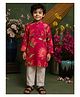 Saka Designs By Sapna Cotton Woven Full Sleeves Floral Printed Kurta Pyjama Set - Red & White