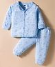 Simply Sinker Knit Full Sleeves Co-ords Night Suit With Dino Print - Light Blue