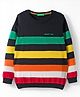 UCB 100% Cotton Fleece Knit Full Sleeves Pullover Sweater with Structure Stripes - Black