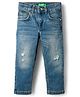 UCB Woven Full Length Solid Colour Distressed Jeans - Blue