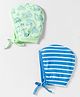 Babyhug 100% Cotton Interlock Knit Caps With Vehicle Print Pack Of 2 Blue & Light Green - Diameter 15.5 cm
